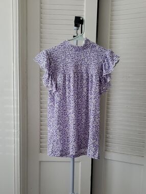 Inner Circle Purple Floral Mock Neck Flowy Blouse Size S